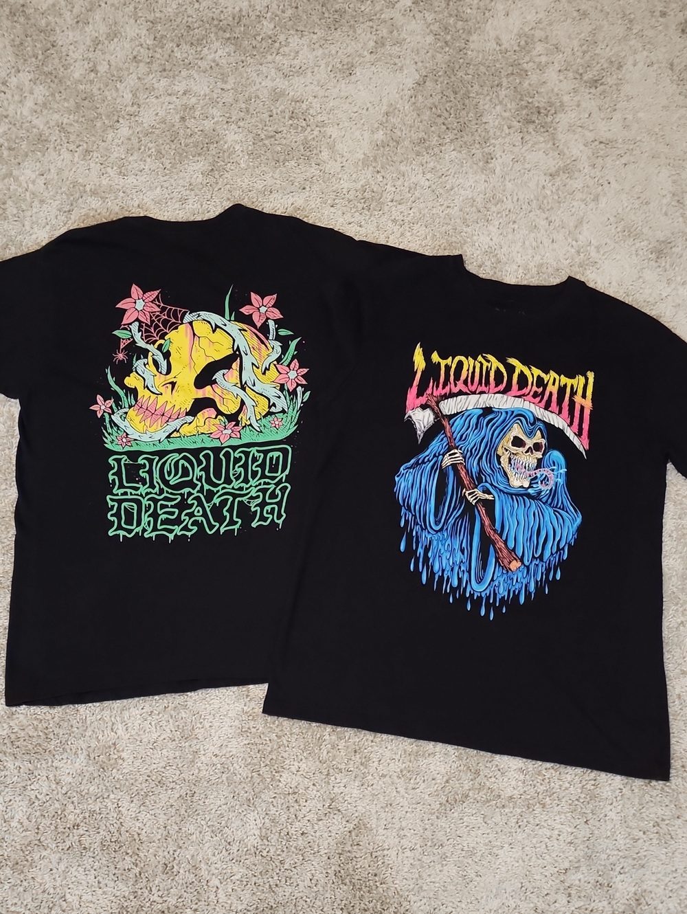 Liquid Death Men's Black Short-Sleeve Graphic Tee - Neon Skull Designs
